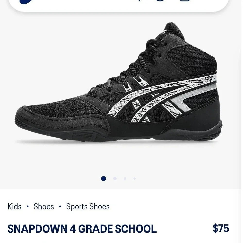 NWB Asics Snapdown 4 GS Black White Wrestling Shoes Kids Size 2.5
